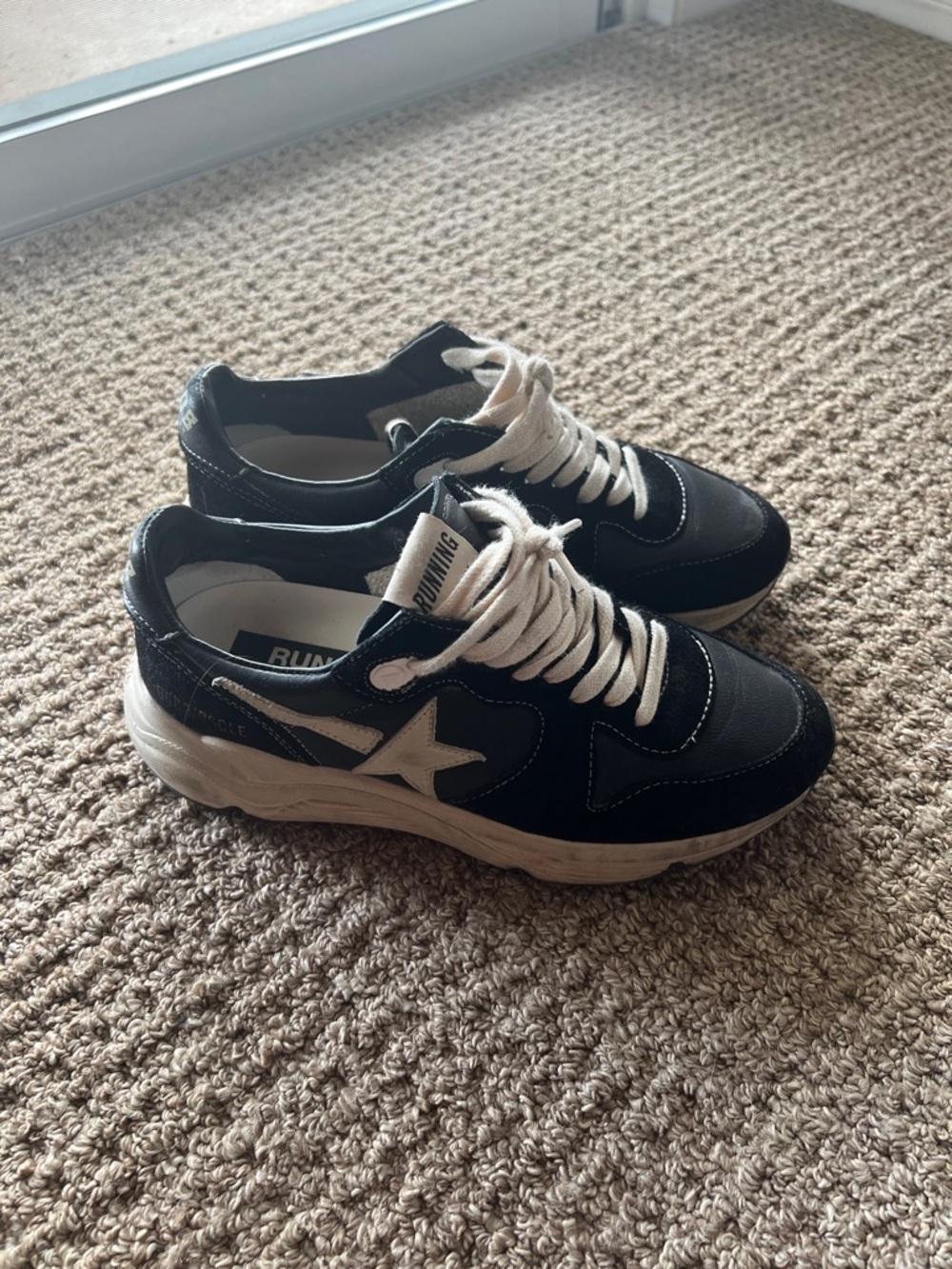 Golden Goose Running Black and White Star Sneakers